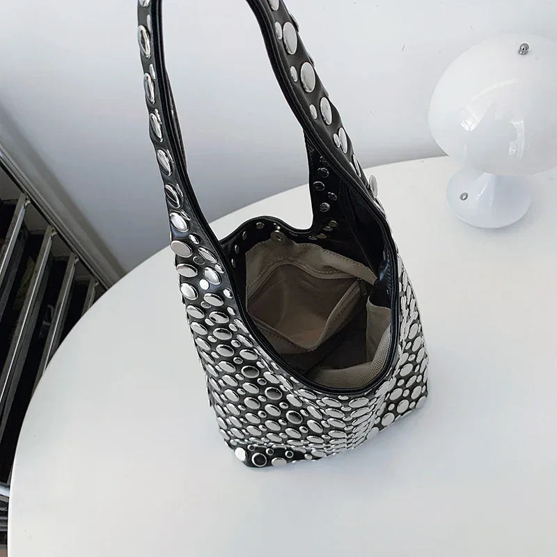 Designer Geometric Shoulder Bag For Women Top Brand Handbag Luxury Shiny Rivet Handmade Evening Clutch Bag Fashion Party Purse