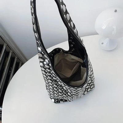 Designer Geometric Shoulder Bag For Women Top Brand Handbag Luxury Shiny Rivet Handmade Evening Clutch Bag Fashion Party Purse