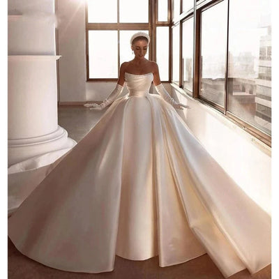 Women Wedding Dresses Without Gloves Satin Surface Bridal Gown