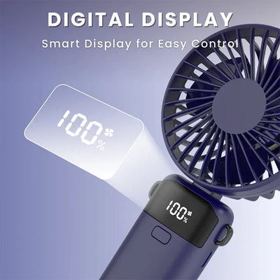 Heldhand Mini Fan Foldable 1500mHA Portable Neck Hanging Fans 5 Speed USB Rechargeable Fan  with Phone Stand and Display Screen