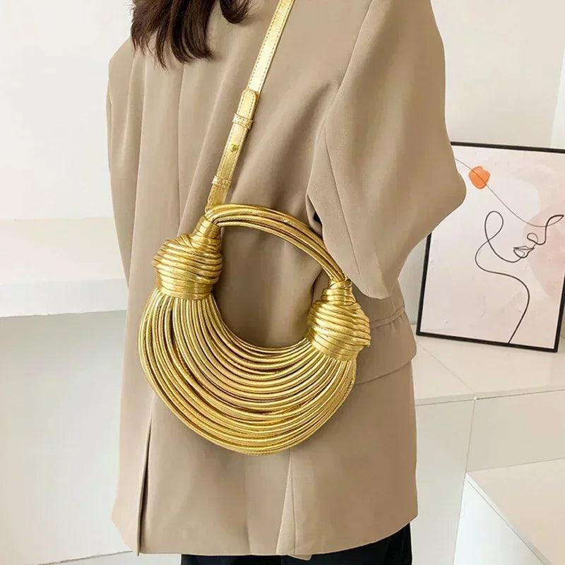 Handbags for women 2024 new gold luxury designer brand handwoven noodle bags rope knotted pulled hobo silver evening