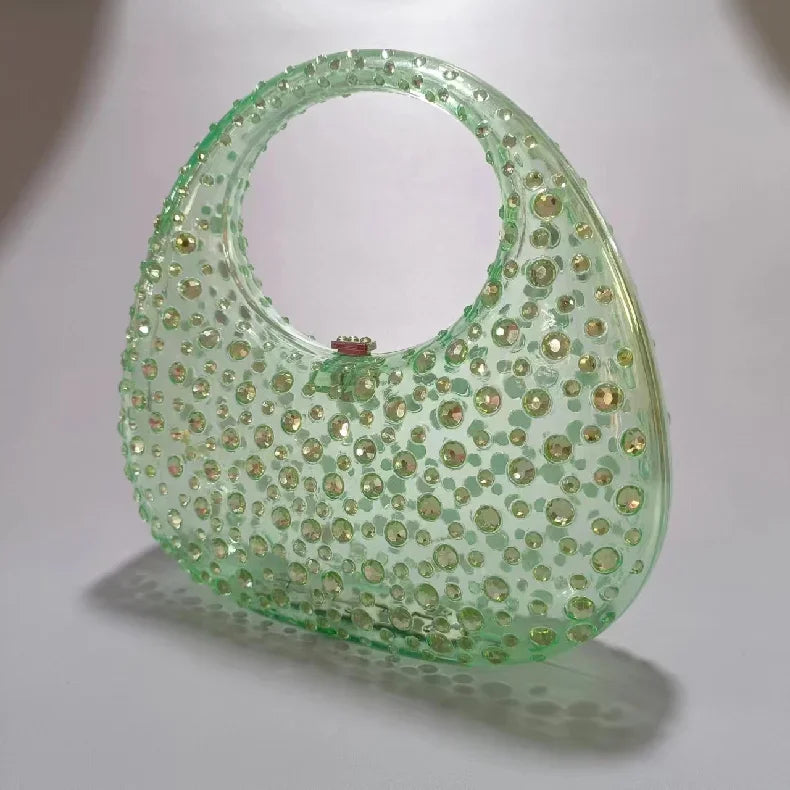 Diamond Women Bags Luxury Designer Handbags Rhinestones Box Transparent Acrylic Clutch Dresses Crescent Shoulder Crossbody Bag