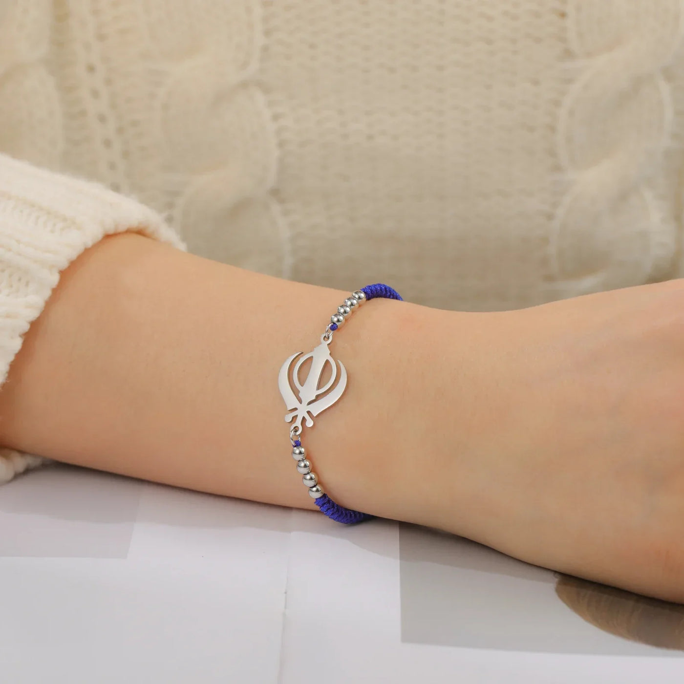 Lucktune Khanda Sikh Faith Bracelet for Women Men Stainless Steel Vintage Indian Sword Lucky Bracelet Spiritual Jewelry Gift