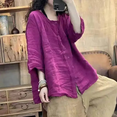 Literary Solid Linen Top For Women