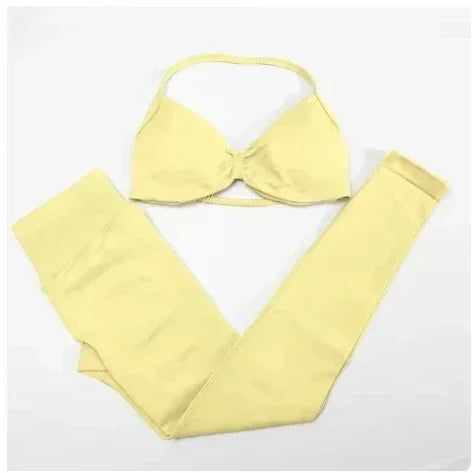 2-Piece Yoga Set 2025 Summer Yoga Set Gym Women's Yoga Fitness Set Hip Pants Neck Bra Pilates Set Multi-color No Printing