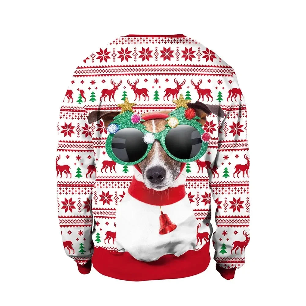 2024 Women Ugly Christmas Sweatshirt Funny Dog Head Pullovers Hoodie Humping Reindeer Climax Christmas Clothes