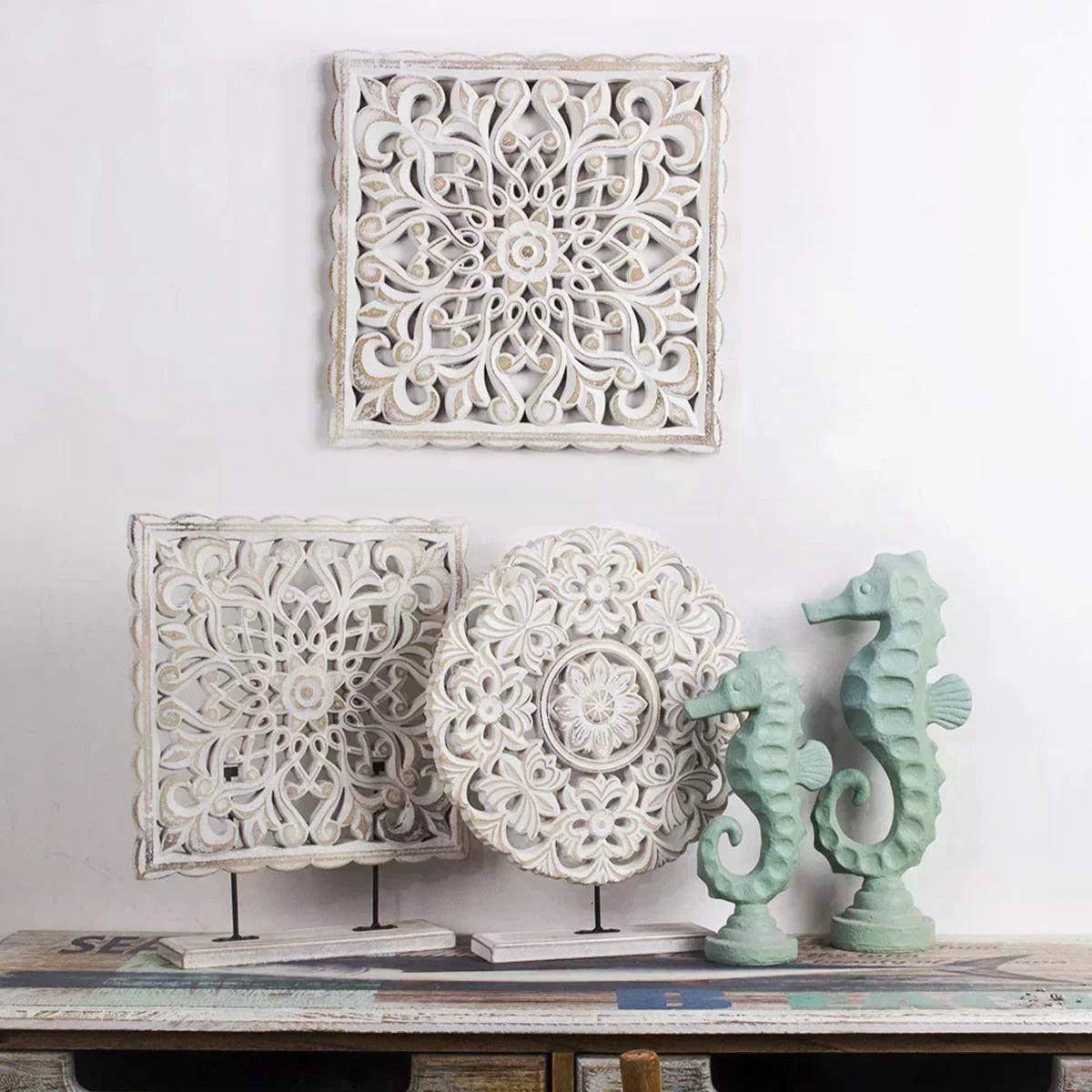 Hollow carved wooden wall decor floral panel hanging ornaments old decorative background