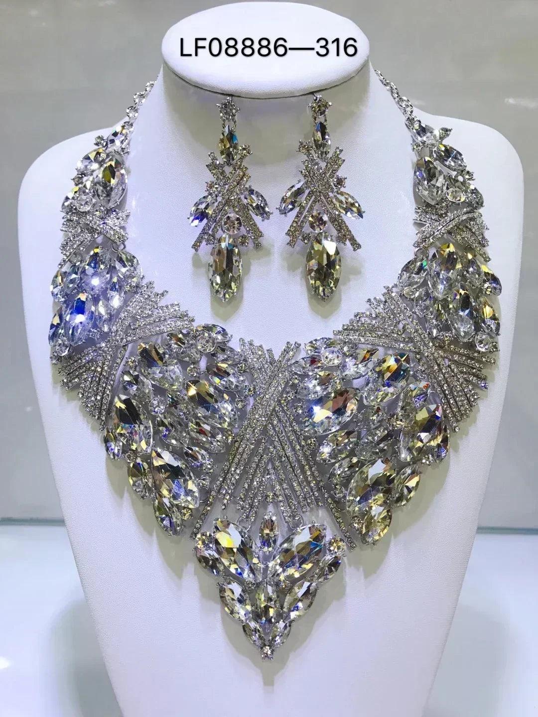 Women luxury necklaces set wedding delicate fashion jewelery crystal rhinestone earrings jewelry sets