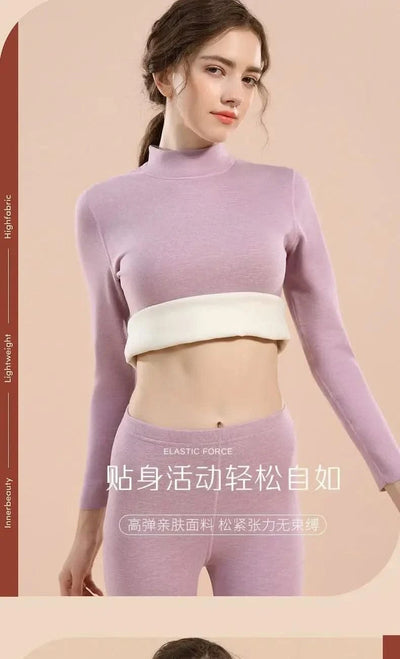 Thermal Underwear Sets for Women Mid-high Collar High Stretch Base Tops