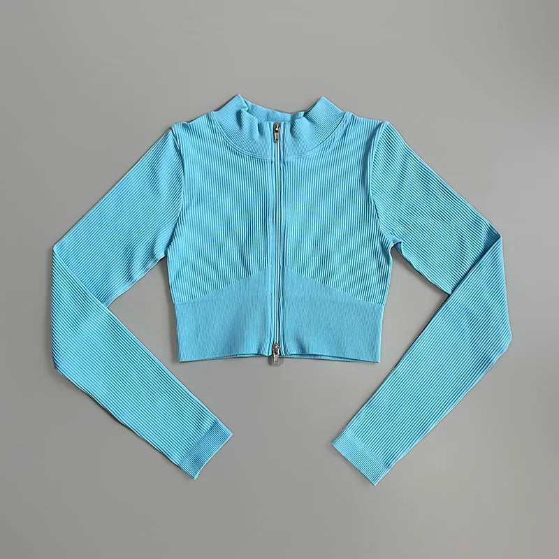 Women's Shirt Long Sleeve Gym Top Female Workout Sports Shirts  Yoga Tops Activewear Running Jackets With Front Zip