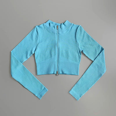 Women's Shirt Long Sleeve Gym Top Female Workout Sports Shirts  Yoga Tops Activewear Running Jackets With Front Zip