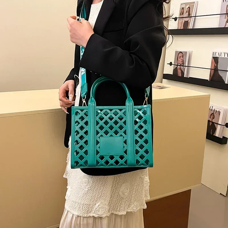 Designer Tote Bag For Women Brand Hollow Out Shoulder Bag 2025 New Travel Beach Handbag Purple Bag Fashion Shopper Purse