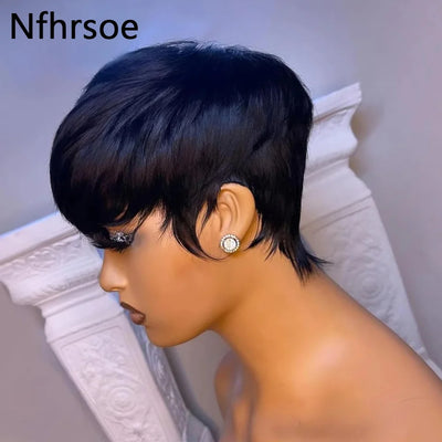 Short Bob Wig Straight Pixie Cut Bob Wigs Human Hair For Women With Bangs Brazilian Virgin Human Hair Wigs Non Lace Front Wig