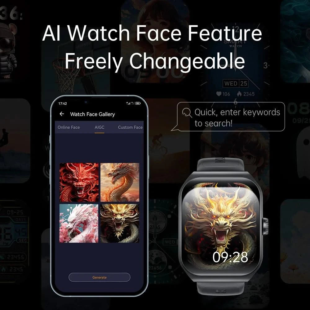 KUMI KU7 Smartwatch 1.96" AMOLED, AI Voice Assistant, Bluetooth Call, SOS Alert, 100+ Sports, Health Monitor