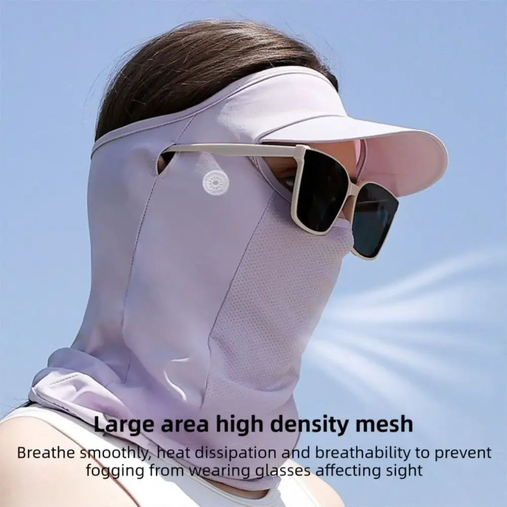 Trendy UPF50+ Sun Protection Mask Breathable Ice Silk Anti-UV Neck Scarf Full Face Neck Protection Sunshade Face Mask Summer