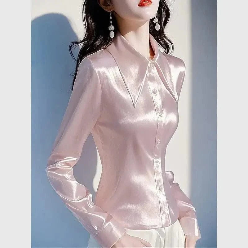 Pink Satin Women Waist-hugging Professional