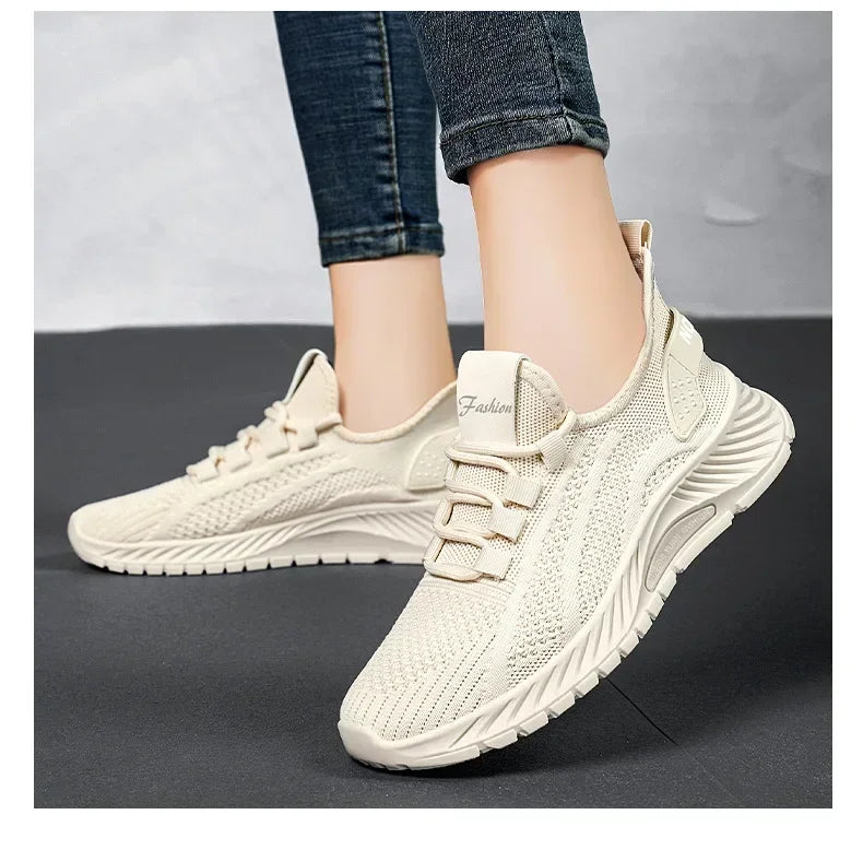 2025 Designer Women Casual Sneakers Sports Shoes Fashion Brand Lace Up Loafers Female Knitted Mesh Breathable Shoes for Women