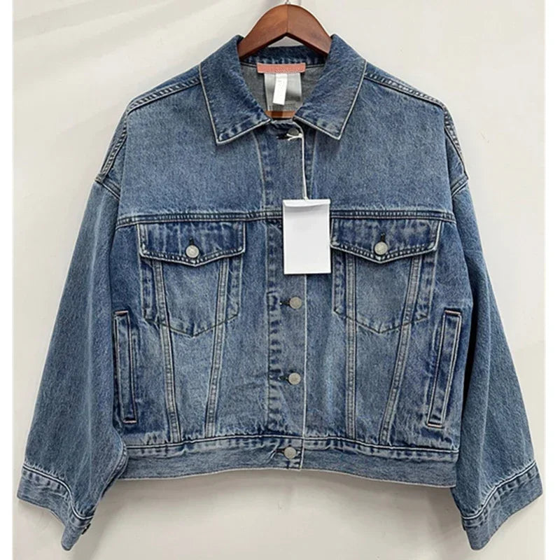 Dave&Di 2025 Minimalist Women's Denim Jacket Retro Washed Boyfriend Style Loose Bomber Jacket For Ladies