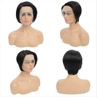 Human Hair Wigs Short Straight Bob Wig T Part Transparent Lace Wig For Women Preplucked Hairline Pixie Cut Wig Perruque Femme