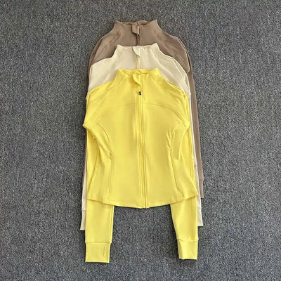 Women's high-end sports jacket for running, fitness, exercise, with stand-up collar, fashionable long sleeves, professional zipp