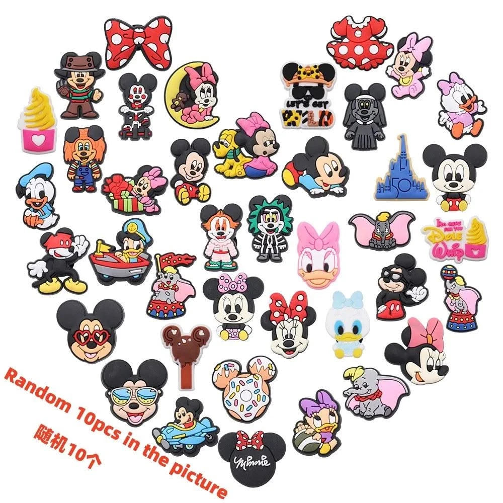 10-40pcs Disney Mickey Minnie Cartoon PVC Shoe Charms Fit Wristbands DIY Sandal Hole Kids Shoes Buckle Ornaments Party Gift