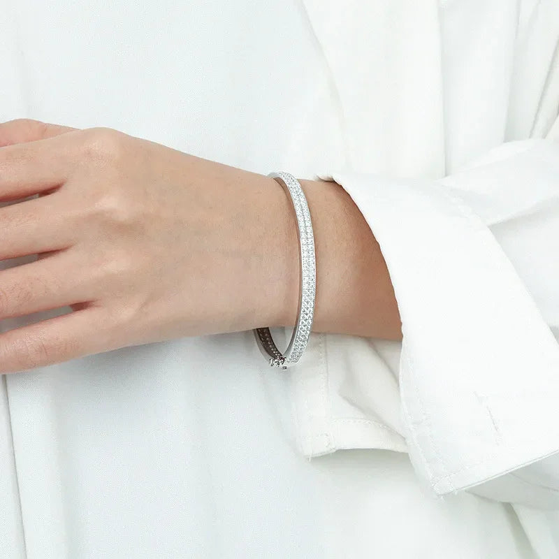 EWYA Real GRA Certified D Color 2mm 0.03CT Full Moissanite Bracelet Bangle for Women Party S925 Silver All Diamond Bracelets