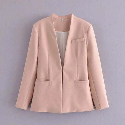 New Autumn Blazers Women Suit Coats Candy Color V Neck Long Sleeve Elegant Casual Jacktets