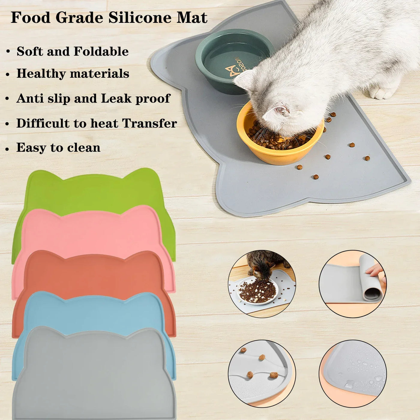 Pet Silicone food Mat Portable heat insulation Waterproof Non-Slip Feeding Mat Slow feeder Bowl Pad Cushion Cat Dog Pet supplies