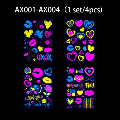 Temporary Fluorescent Tattoos Flower Feather Animals Pattern Body Arm Leg Face Stickers Night Bar Party Music Festival