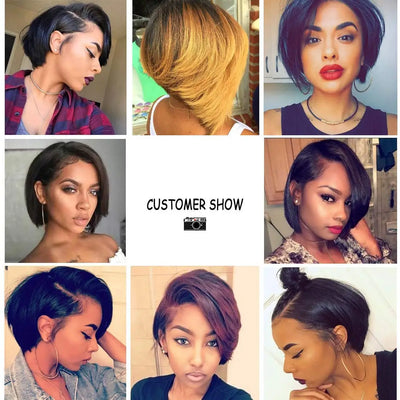 Human Hair Wigs Short Straight Bob Wig T Part Transparent Lace Wig For Women Preplucked Hairline Pixie Cut Wig Perruque Femme