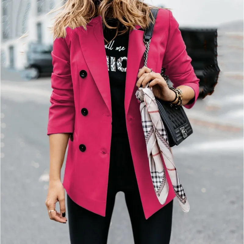 Autumn Winter Women Blazer Top Office Lady New 2025 Fashion Long Sleeve Lapel Collar Button Loose Suit Coat Jacket Outwear