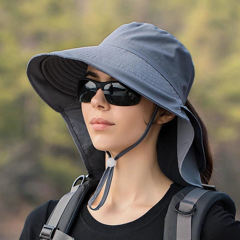 Summer Hat Women Outdoor UV Anti Neck Protection Sun Visor men Fishing Hiking Wide Brim Shawl Sunscreen Ponytail Cap undefine