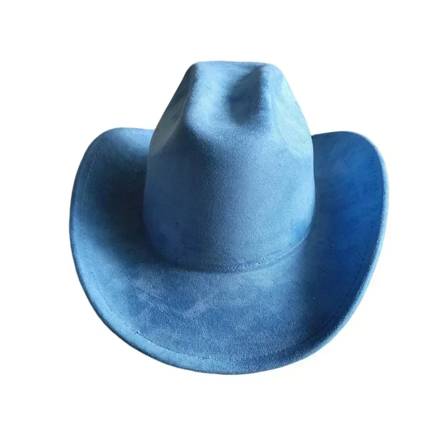Classic suede leather 7.5cm western cowboy women’s fedora hat men’s church jazz fashion travel party denim 2024