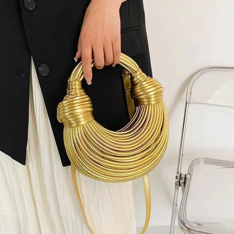 Handbags for women 2024 new gold luxury designer brand handwoven noodle bags rope knotted pulled hobo silver evening