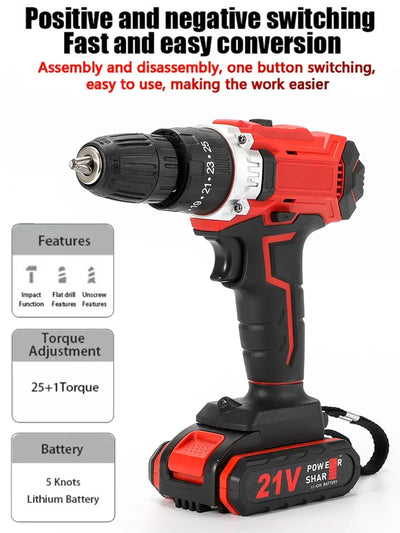 Charging hand DIY power tools 21V Electric cordless Screwdriver 2 features wireless hammer drill mini lithium battery