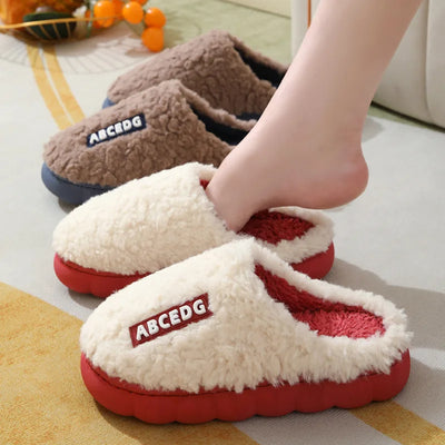 Couple's Plush Slippers for Women & Men - Extra Warm Winter House Shoes, Non-Slip Fuzzy Lined Indoor Slides with Thick Sole