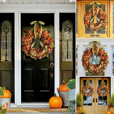 Autumn Wreath Christmas Decoration Thanksgiving Garland Window Restaurant Home Maple Leaf Party Festival Decoration Wreath Door