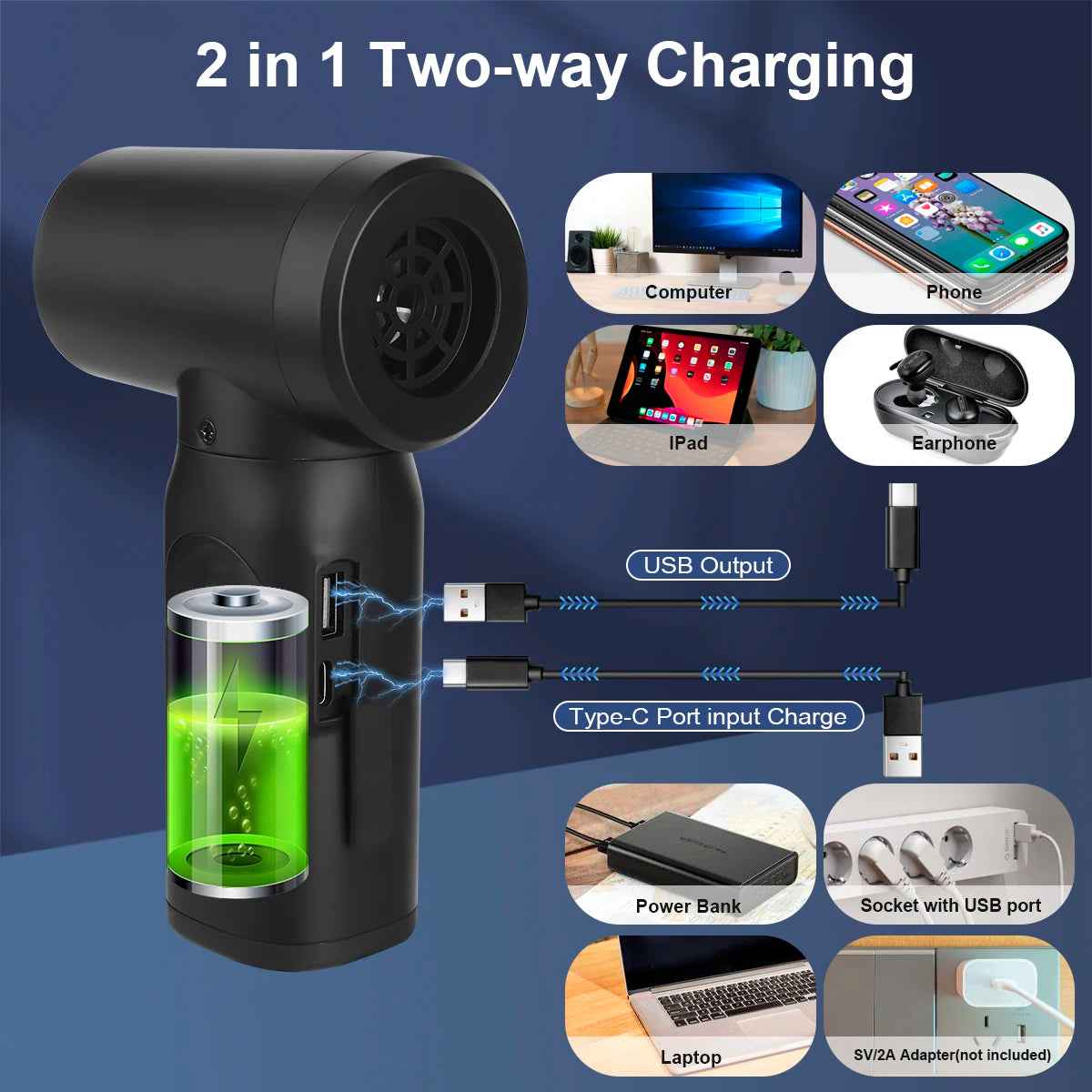 100W Cordless Air Duster Compressed Air Blower Electric Wireless Air Gun Computer Keyboard Camera Cleaning Dust Blowing Gun