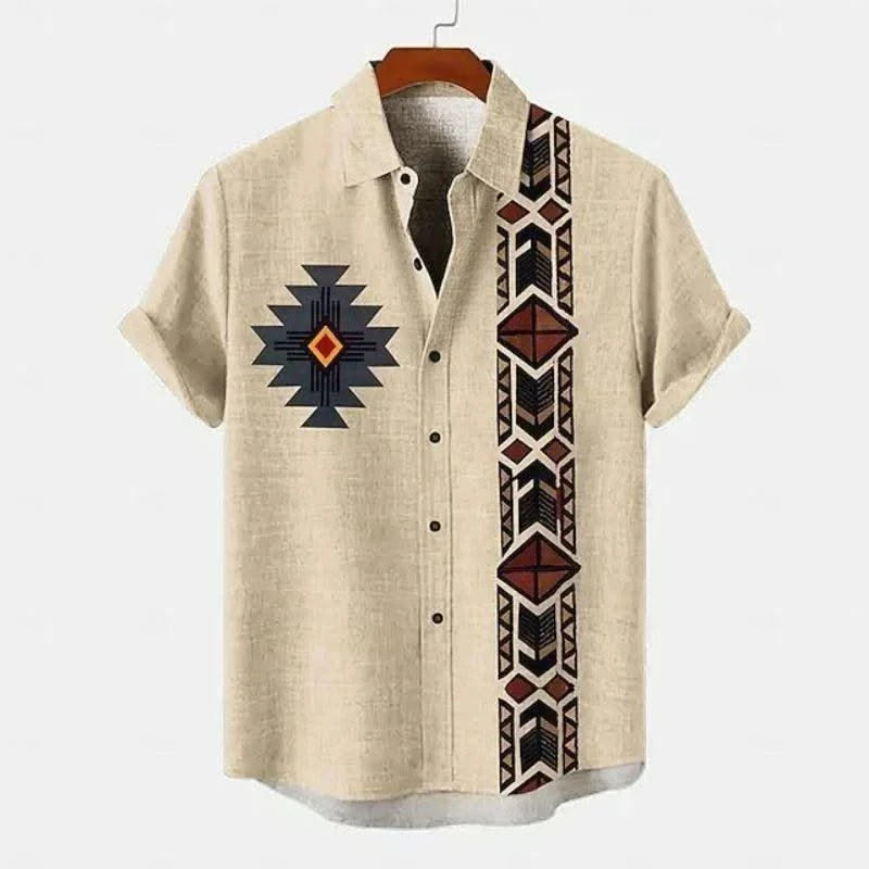 2025 linen men's shirt short sleeved new men's shirt fashionable casual street outdoor shirt linen - Elanique