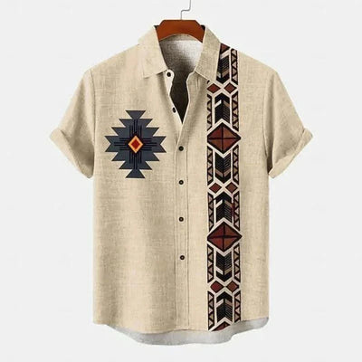 2025 linen men's shirt short sleeved new men's shirt fashionable casual street outdoor shirt linen - Elanique