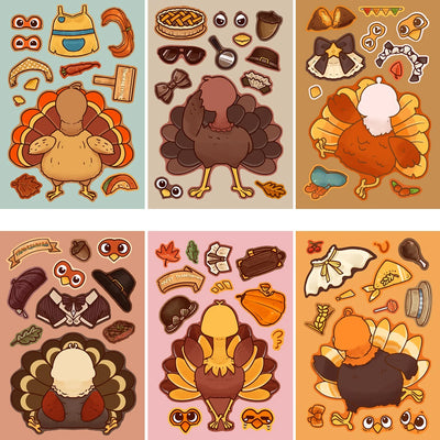 8/16/32pcs Cartoon Thanksgiving Day Sticker Funny Turkey Cute Children DIY Puzzle Make A Face Stickers Kids Educational Toys﻿