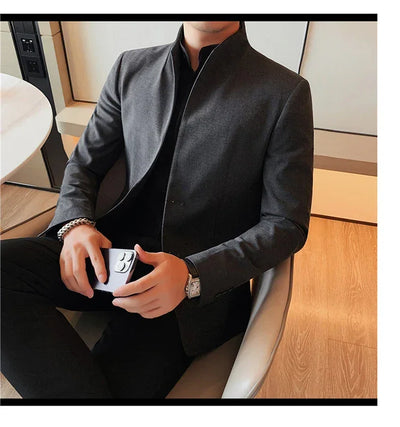 Blazer Hombre High Quality New Stand Collar Blazers For Men Single Breasted Slim Fit Formal Elegant Suit Jackets And Coats 4XL-M