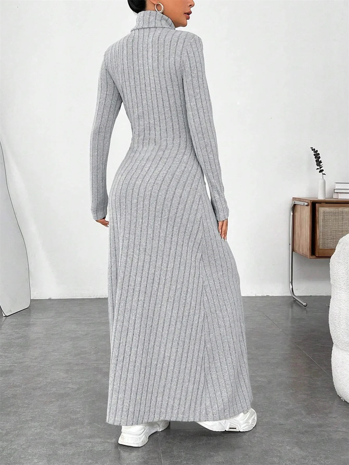 Knitted Elegant Long Sleeve Dress Women 2025 Autumn Winter Vintage Dresses Turtleneck Fashion Solid Vestidos Casual Street Y2K