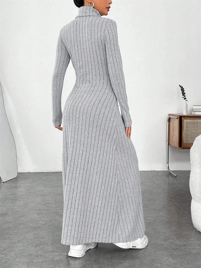 Knitted Elegant Long Sleeve Dress Women 2025 Autumn Winter Vintage Dresses Turtleneck Fashion Solid Vestidos Casual Street Y2K