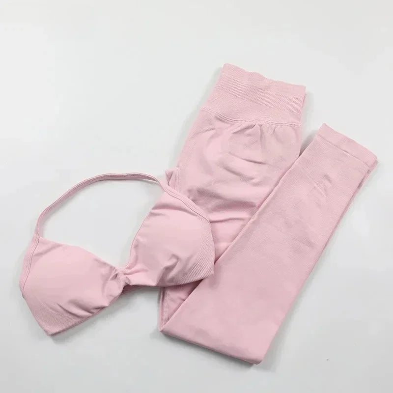 2-Piece Yoga Set 2025 Summer Yoga Set Gym Women's Yoga Fitness Set Hip Pants Neck Bra Pilates Set Multi-color No Printing