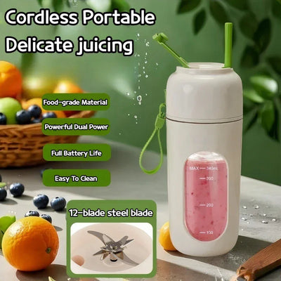 Portable Electric Blender Cup for Smoothies, Shaved Ice, and Juices - 12-Blade Stainless Steel with Wireless Charging Function