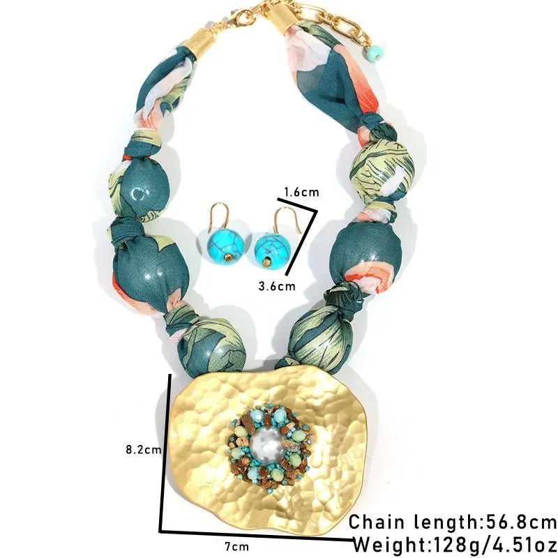 Statement Beads Necklace with Geometry Pendant for Women Trendy Beach Party Jewelry