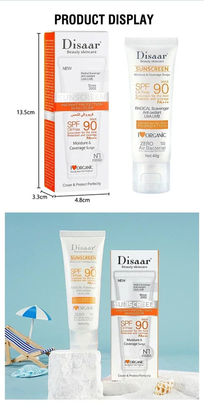 SPF90+ sunscreen, moisturizing, whitening, facial and body sunscreen, UV protection, skin care and anti-aging
