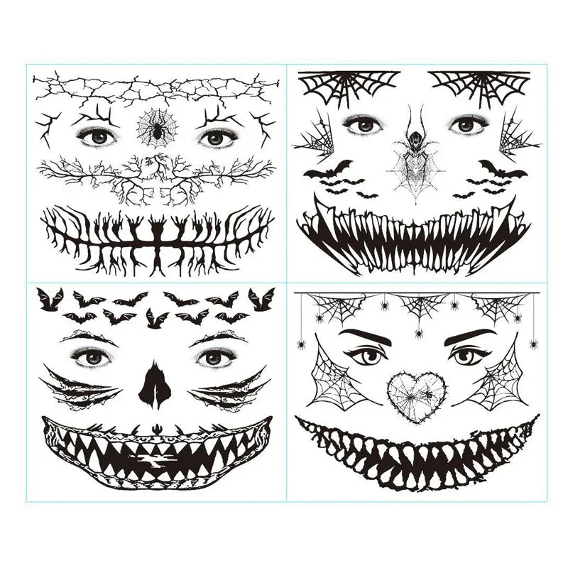Temporary Tattoos for Women Adult Kids Girl Halloween Spider Web Tattoo Face False Waterproof Sticker Neck Arm Hands Tattoos