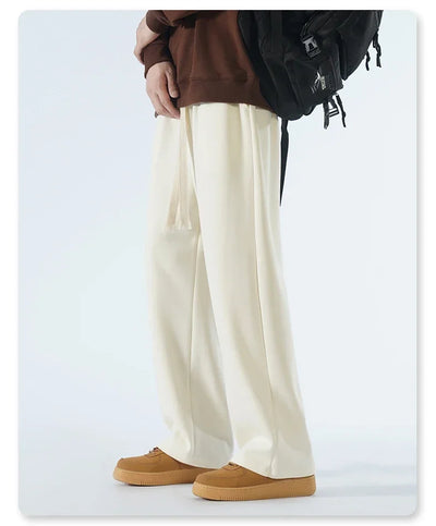 New Men's Casual Pants Wide Leg Straight 65% Cotton Fabric Outdoor Sweatpants Neutral High-quality Soft Long Baggy Trousers